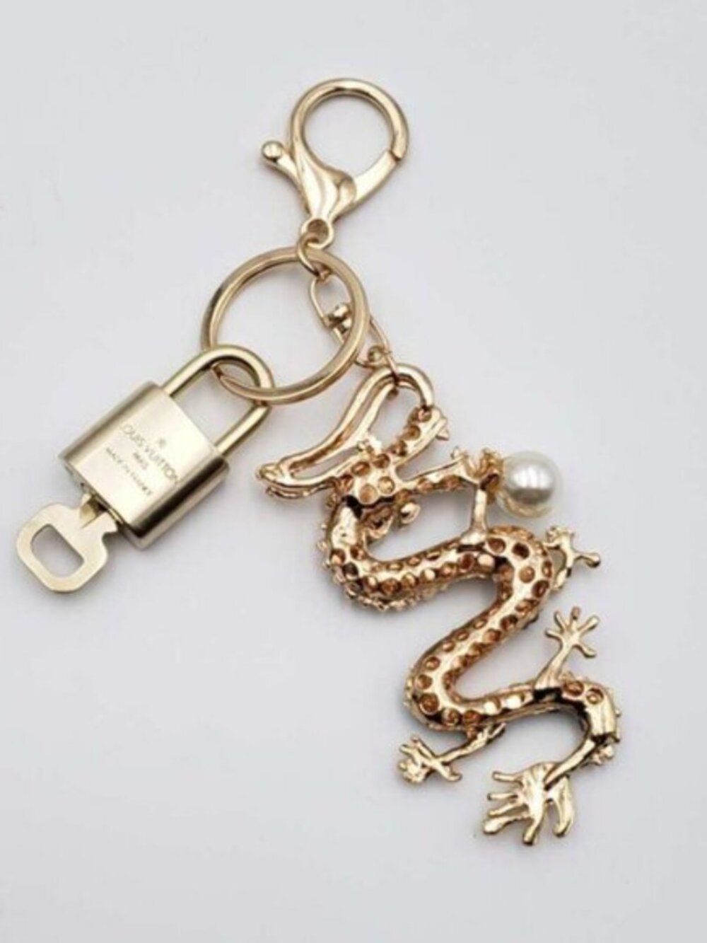 Louis Vuitton Gold Lock & Key 🔑 Authentic LV Unbranded Dragon Keychain Charm - Picture 6 of 8